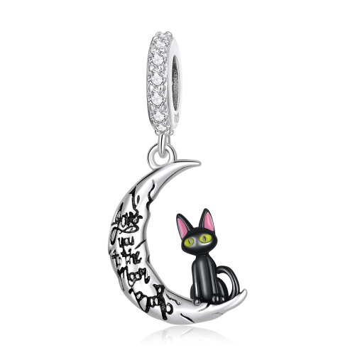 

S925 Sterling Silver Moon Black Cat Pendant DIY Bracelet Necklace Accessories