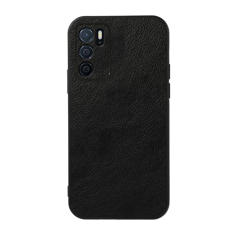 

For OPPO A16 Accurate Hole Two-color Litchi Texture PU Phone Case(Black)