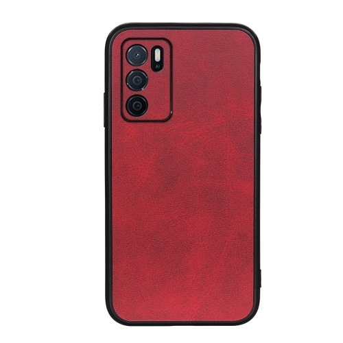 

For OPPO A16 Accurate Hole Two-color Calf Texture PU Phone Case(Red)