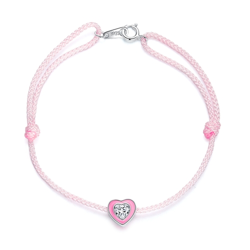 

S925 Sterling Silver Pink Heart Anklet Women Jewelry