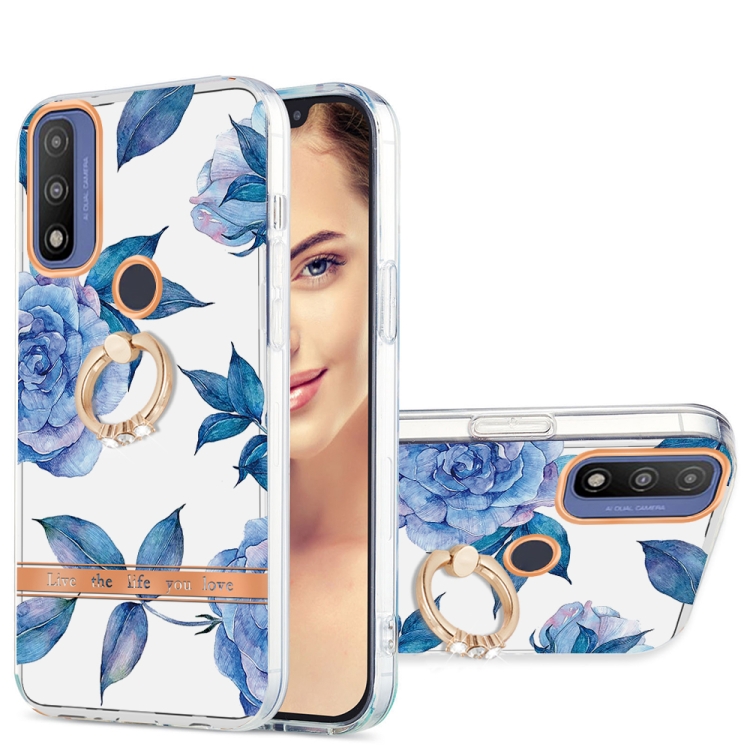 

For Motorola Moto G Pure Ring IMD Flowers TPU Phone Case(Blue Peony)
