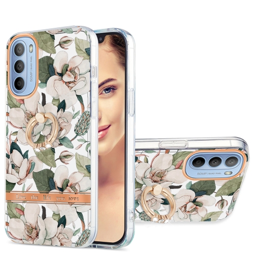 

For Motorola Moto G31 / G41 Ring IMD Flowers TPU Phone Case(Green Gardenia)