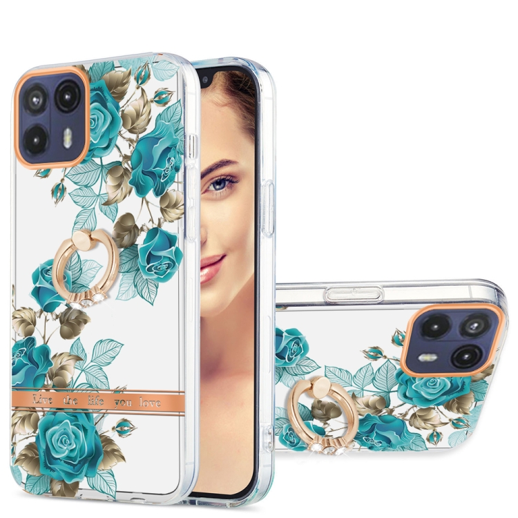 

For Motorola Moto G50 5G Ring IMD Flowers TPU Phone Case(Blue Rose)
