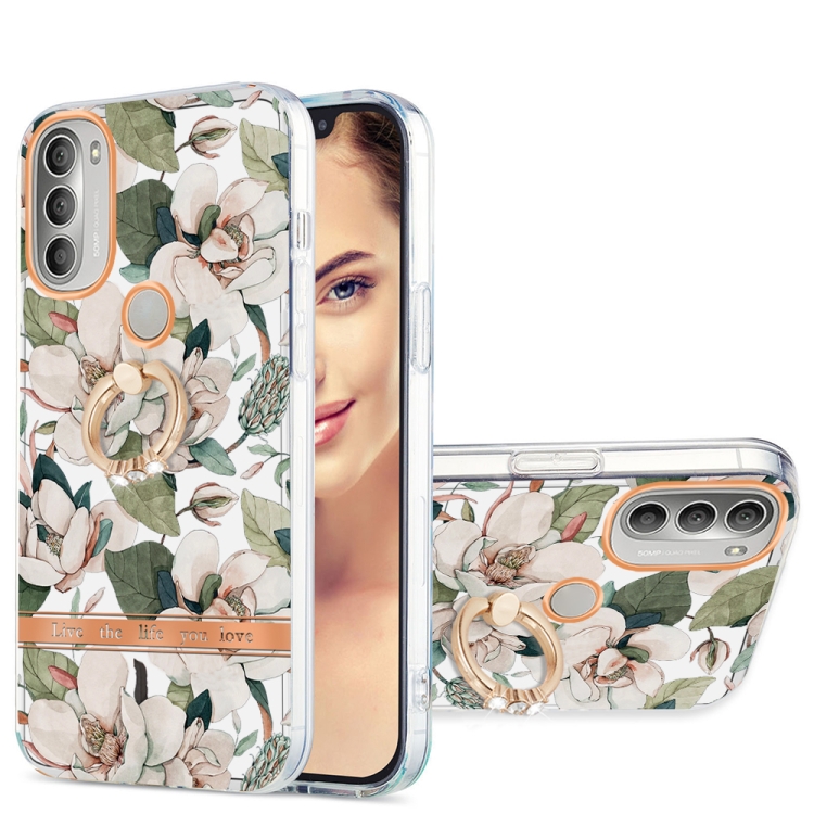 

For Motorola Moto G51 5G Ring IMD Flowers TPU Phone Case(Green Gardenia)