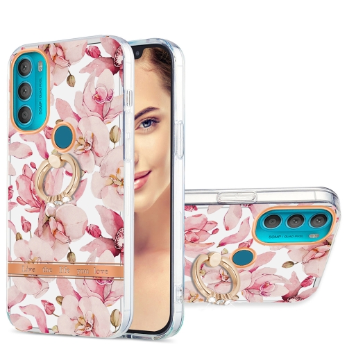 

For Motorola Moto G71 5G Ring IMD Flowers TPU Phone Case(Pink Gardenia)