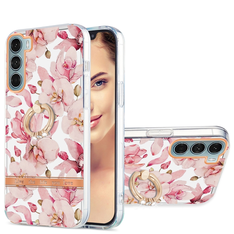 

For Motorola Moto G200 Ring IMD Flowers TPU Phone Case(Pink Gardenia)