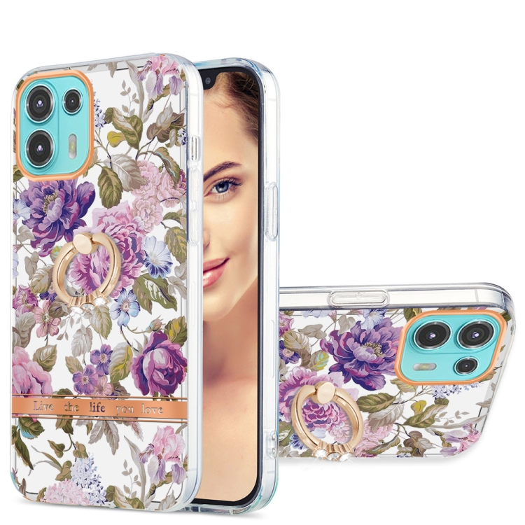 

For Motorola Moto Edge 20 Lite Ring IMD Flowers TPU Phone Case(Purple Peony)