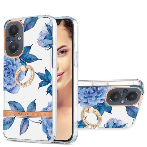 

For OnePlus Nord N20 5G Ring IMD Flowers TPU Phone Case(Blue Peony)