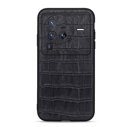 

For vivo X80 Pro Accurate Hole Crocodile Texture Genuine Leather Phone Case(Black)