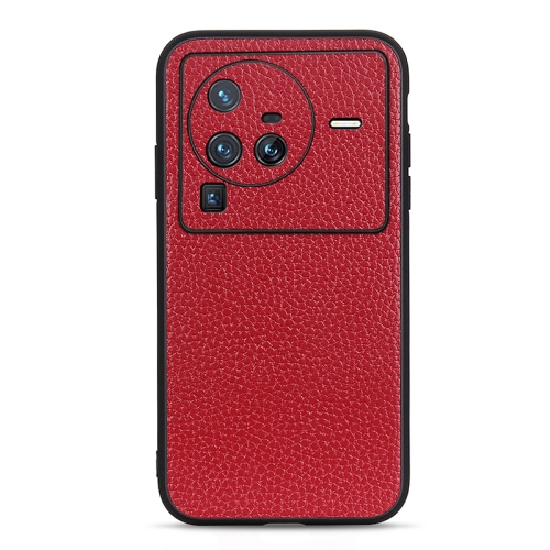 

For vivo X80 Pro Accurate Hole Litchi Texture Genuine Leather Phone Case(Red)