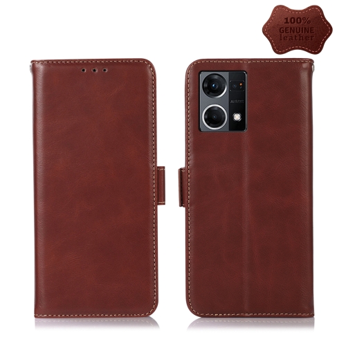 

For OPPO Reno7 4G Global/F21 Pro 4G Crazy Horse Top Layer Cowhide Leather Phone Case(Brown)
