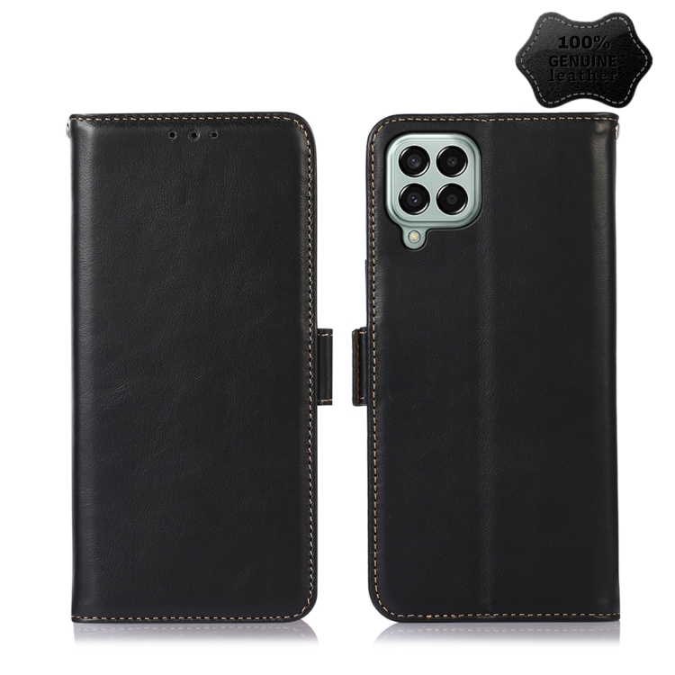 

For Samsung Galaxy M33 5G Crazy Horse Top Layer Cowhide Leather Phone Case(Black)