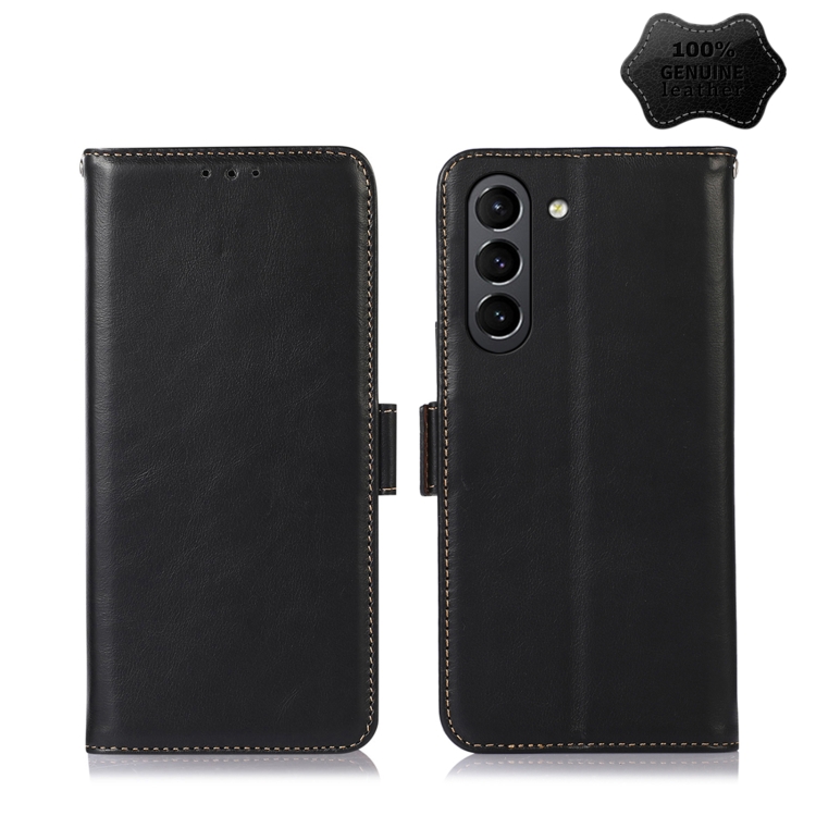 

For Samsung Galaxy S21 FE 5G Crazy Horse Top Layer Cowhide Leather Phone Case(Black)