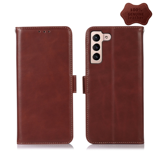 

For Samsung Galaxy S22 5G Crazy Horse Top Layer Cowhide Leather Phone Case(Brown)