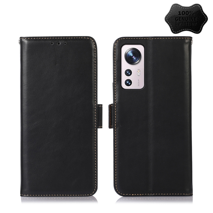 

For Xiaomi 12 Pro Crazy Horse Top Layer Cowhide Leather Phone Case(Black)