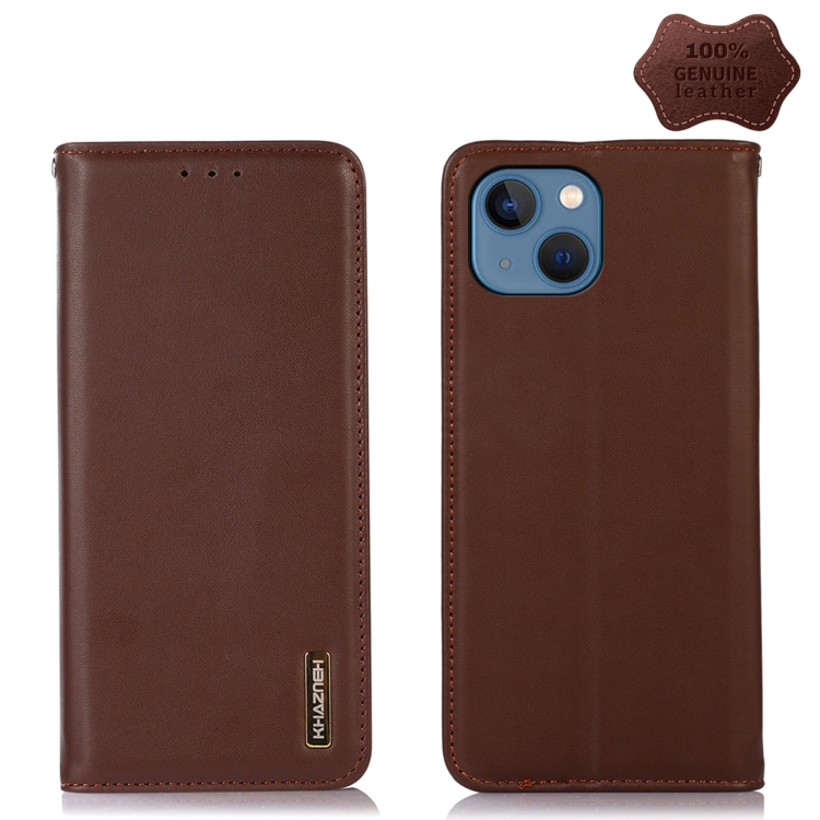 

KHAZNEH Nappa Top Layer Cowhide Leather Phone Case For iPhone 13(Brown)