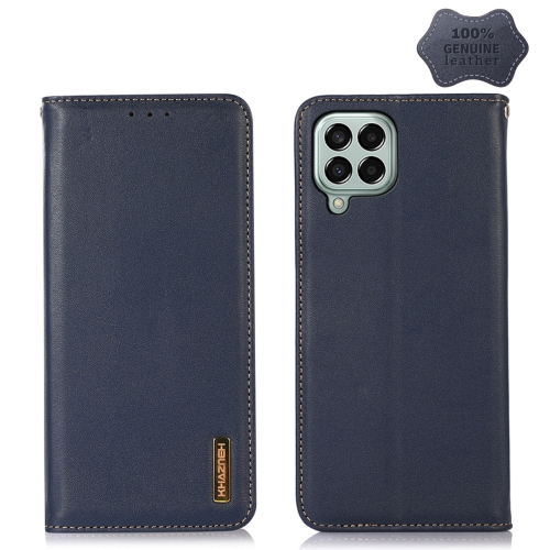 

For Samsung Galaxy M33 5G KHAZNEH Nappa Top Layer Cowhide Leather Phone Case(Blue)