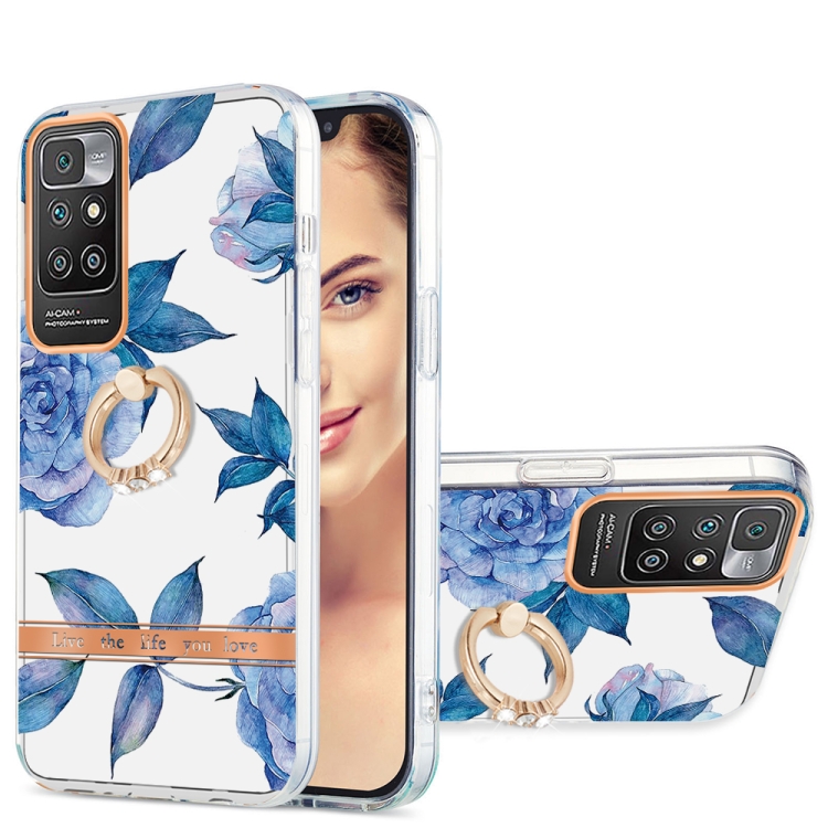 

For Xiaomi Redmi 10 Ring IMD Flowers TPU Phone Case(Blue Peony)