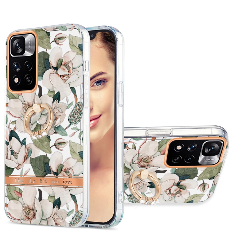 

For Xiaomi Redmi Note 11 Pro / Note 11 Pro+ Ring IMD Flowers TPU Phone Case(Green Gardenia)