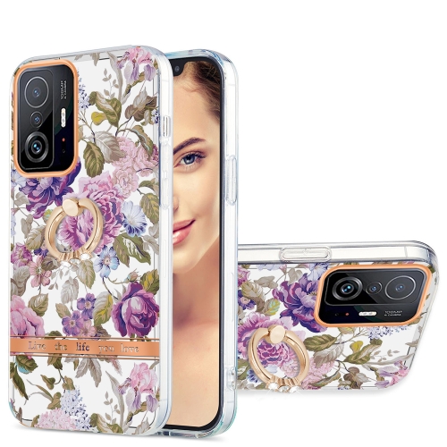 

For Xiaomi Mi 11T Ring IMD Flowers TPU Phone Case(Purple Peony)