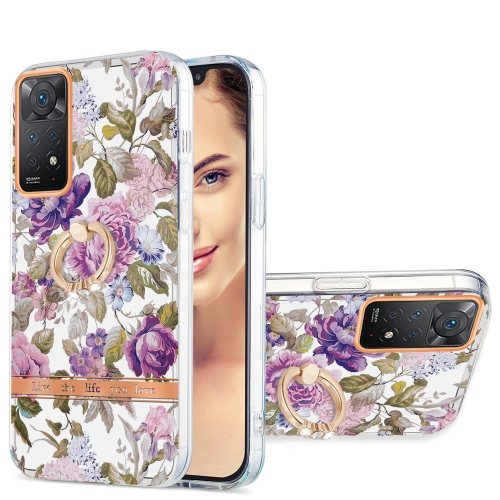 

For Xiaomi Redmi Note 11 Pro 5G / 4G Global Ring IMD Flowers TPU Phone Case(Purple Peony)