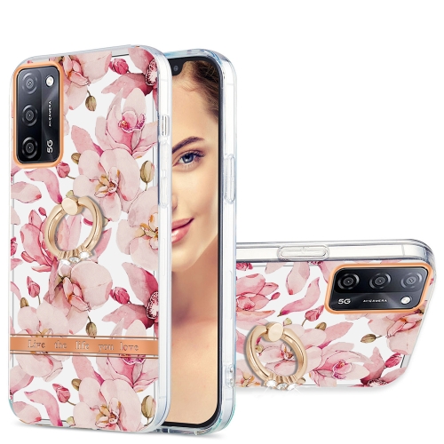 

For OPPO A55 5G / A54 4G / A53S 5G / A16 / A54S 4G Ring IMD Flowers TPU Phone Case(Pink Gardenia)