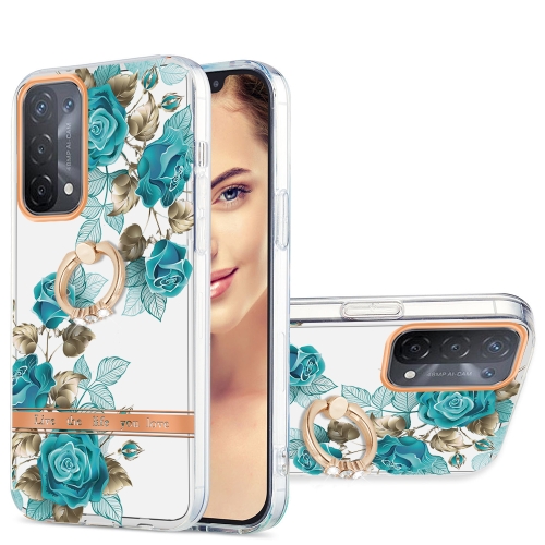 

For OPPO A74 5G / A93 5G / A54 5G / A93S 5G Ring IMD Flowers TPU Phone Case(Blue Rose)