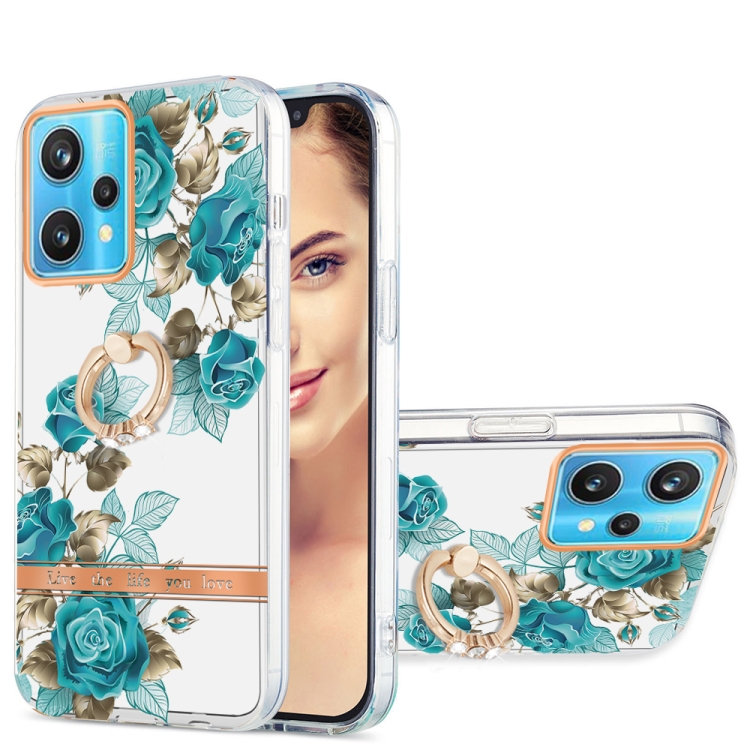 

For OPPO Realme 9 Pro+ 5G Ring IMD Flowers TPU Phone Case(Blue Rose)