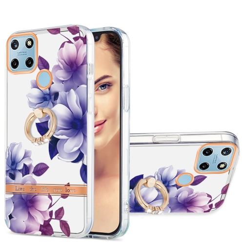 

For OPPO Realme C21Y Ring IMD Flowers TPU Phone Case(Purple Begonia)