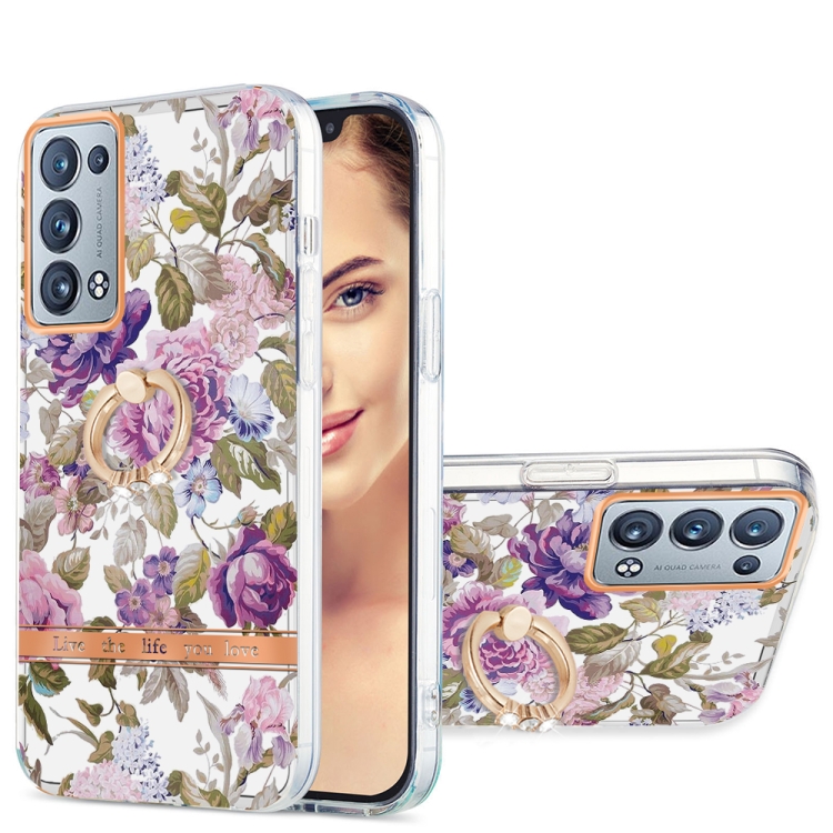 

For OPPO Reno6 Pro+ 5G / Reno6 Pro Global Ring IMD Flowers TPU Phone Case(Purple Peony)