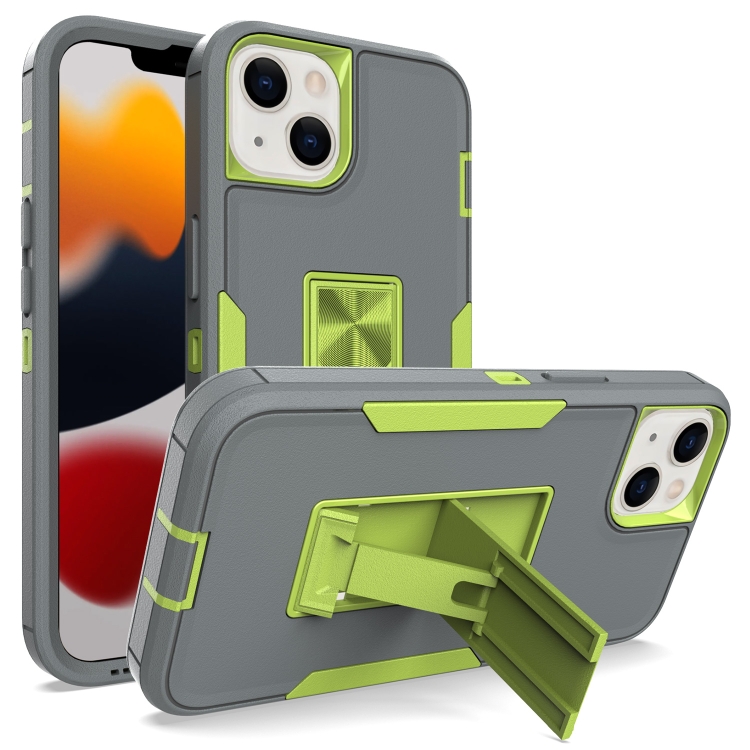 

Magnetic Holder Phone Case For iPhone 13 mini(Dark Grey + Green)
