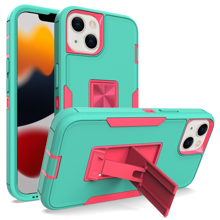 

For iPhone 13 Magnetic Holder Phone Case(Green + Rose Red)