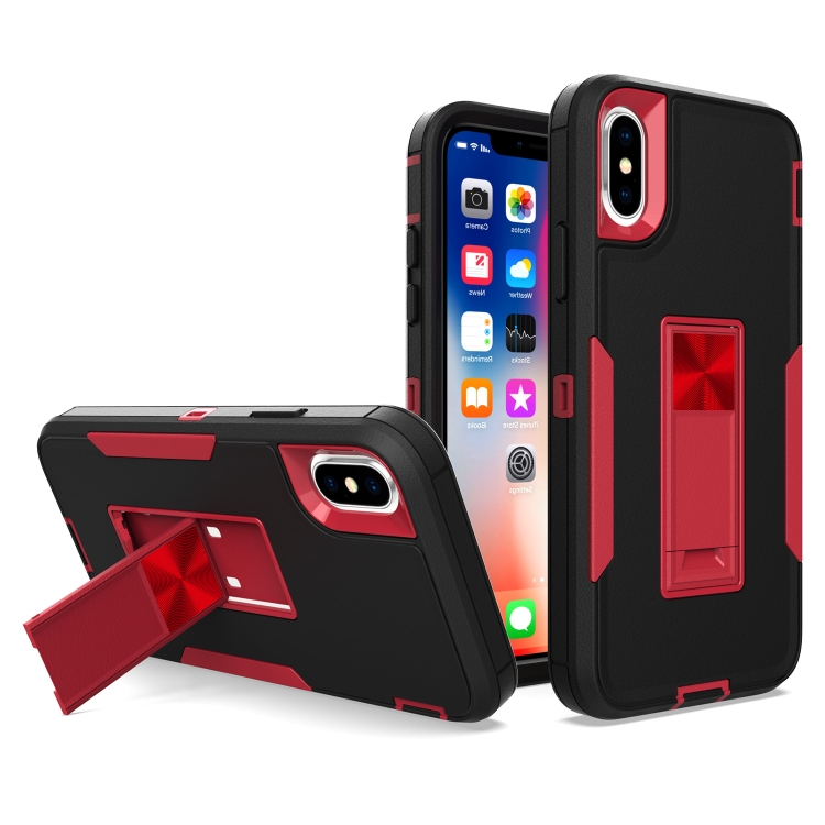 

For iPhone X / XS Magnetic Holder Phone Case(Black + Wine Red)
