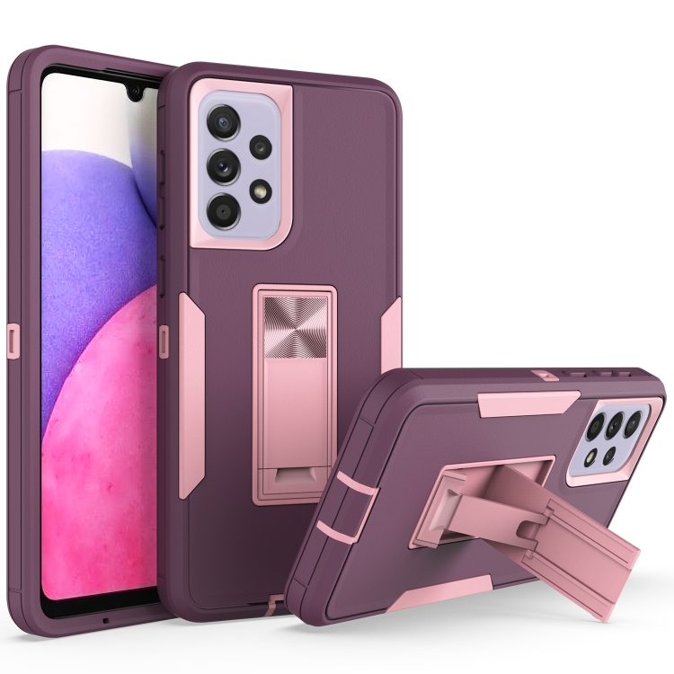 

For Samsung Galaxy A33 5G Magnetic Holder Phone Case(Purple Red + Rose Gold)
