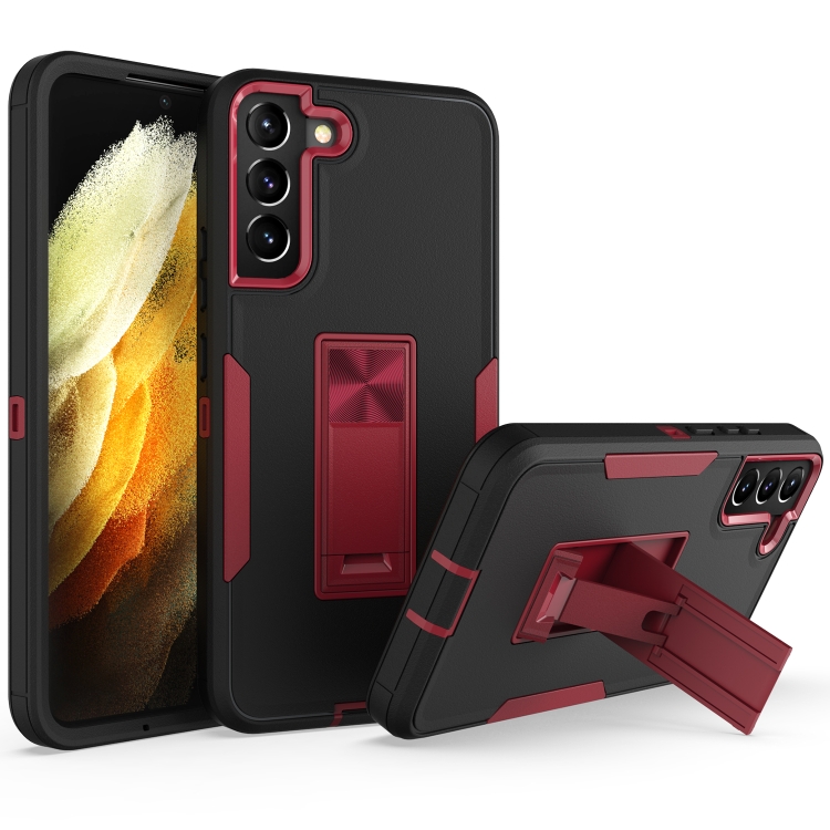 

For Samsung Galaxy S22+ 5G Magnetic Holder Phone Case(Black + Wine Red)