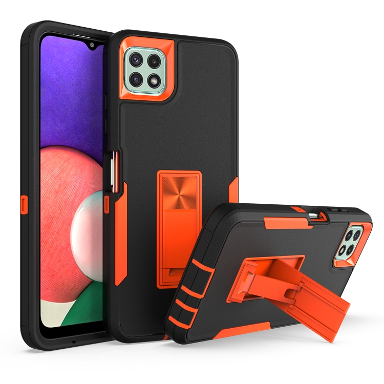 

For Samsung Galaxy A22 5G Magnetic Holder Phone Case(Black + Orange)