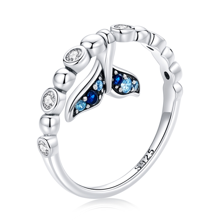 

S925 Sterling Silver Fishtail Bubble Women Ring, Size:6