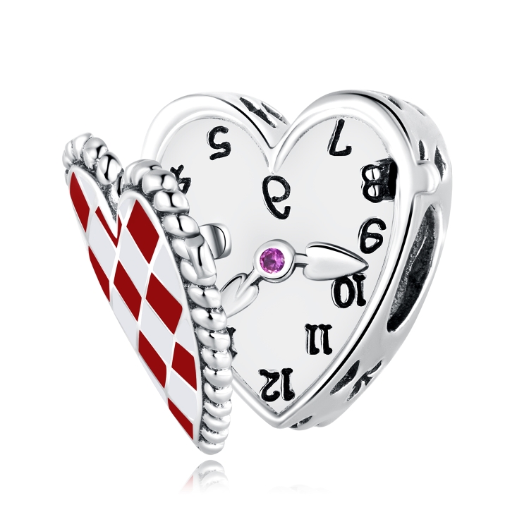 

S925 Sterling Silver Heart Clock Beads DIY Bracelet Necklace Accessories