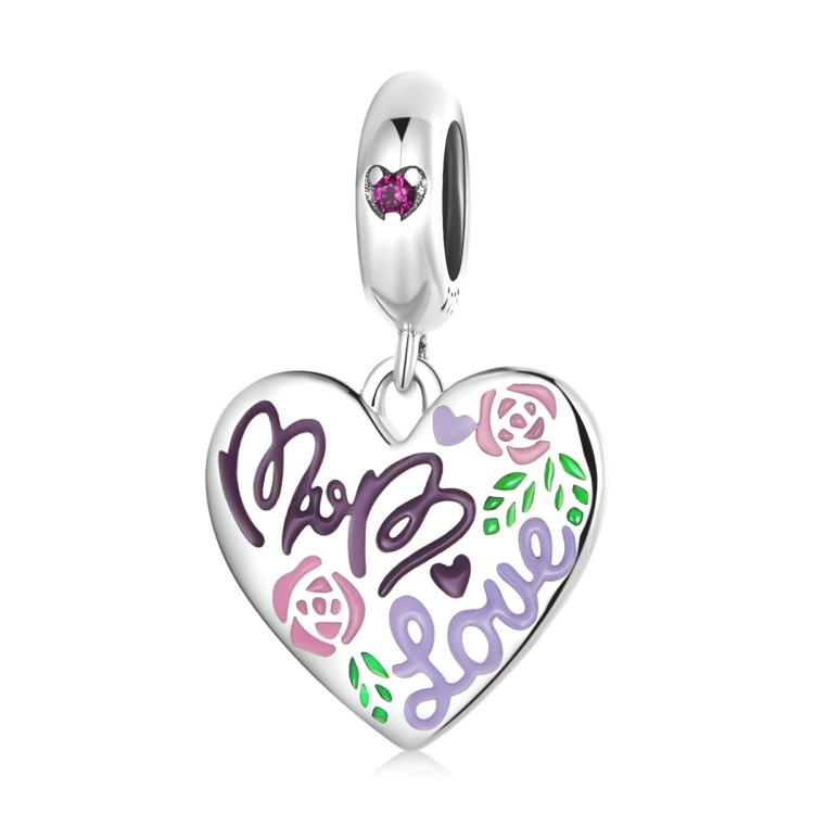 

S925 Sterling Silver Colorful Doodle Heart Pendant DIY Bracelet Necklace Accessories