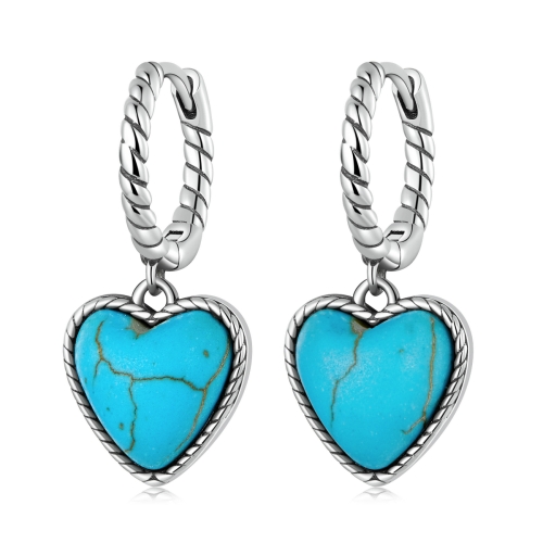 

S925 Sterling Silver Heart Turquoise Ear Buckle Women Earrings