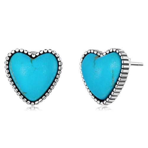 

S925 Sterling Silver Heart Turquoise Ear Stud Women Earrings