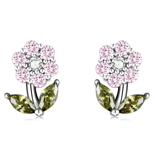 

S925 Sterling Silver Flower Ear Stud Women Earrings(Pink)