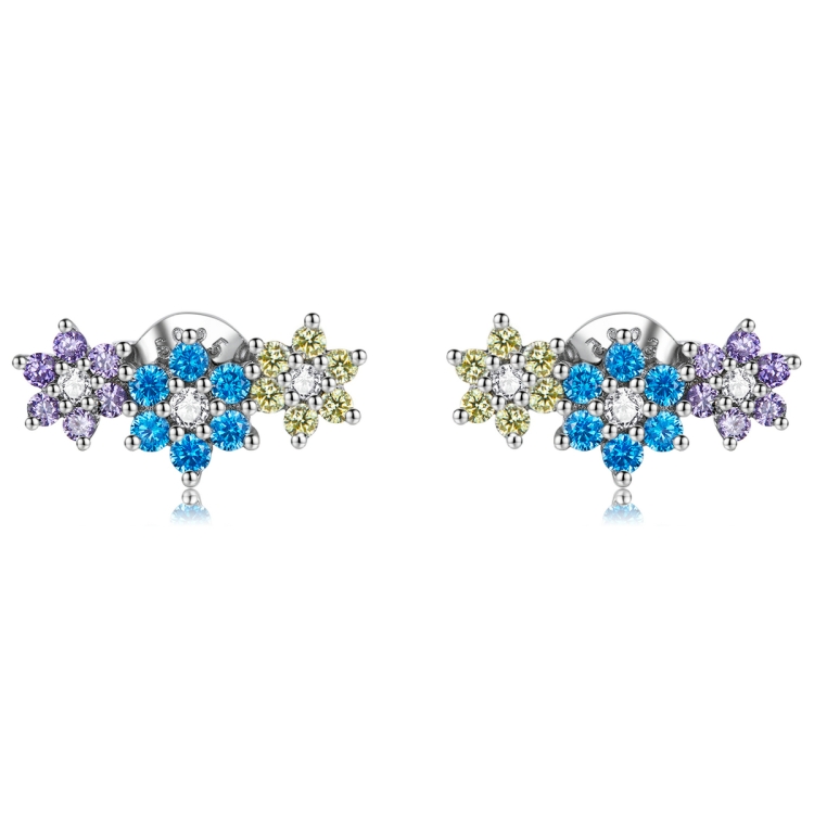 

S925 Sterling Silver Sparkle Flower Ear Stud Women Earrings