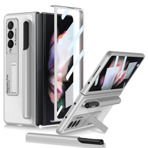 For Samsung Galaxy Z Fold3 5G GKK Ultra-thin Shockproof Leather Protective Case with Holder & Pen Slots(Silver)