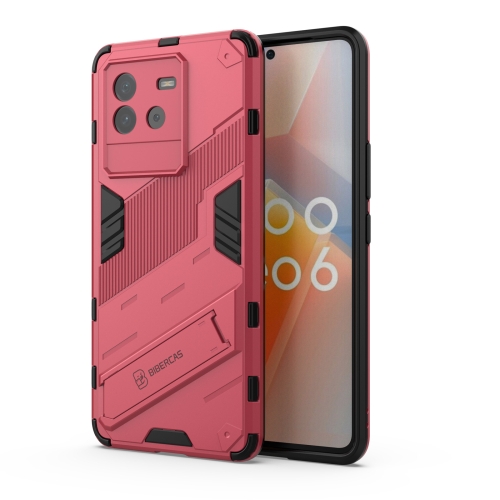 

For vivo iQOO Neo6 5G Punk Armor PC + TPU Phone Case with Holder(Light Red)