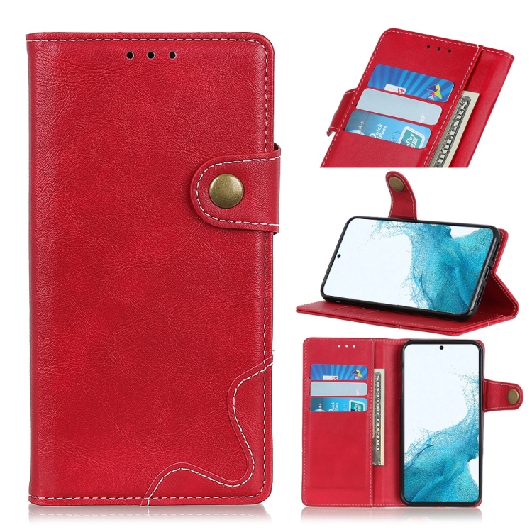

For Samsung Galaxy S22 5G S-Type Stitching Calf Texture Leather Phone Case(Red)