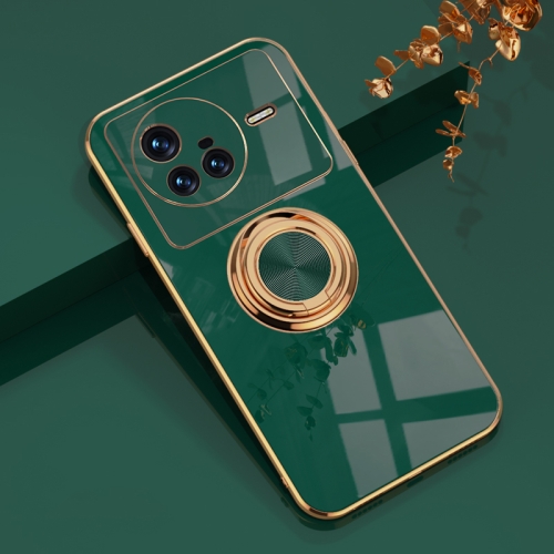 

For vivo X80 6D Electroplating Full Coverage Silicone Protective Case with Magnetic Ring Holder(Dark Green)