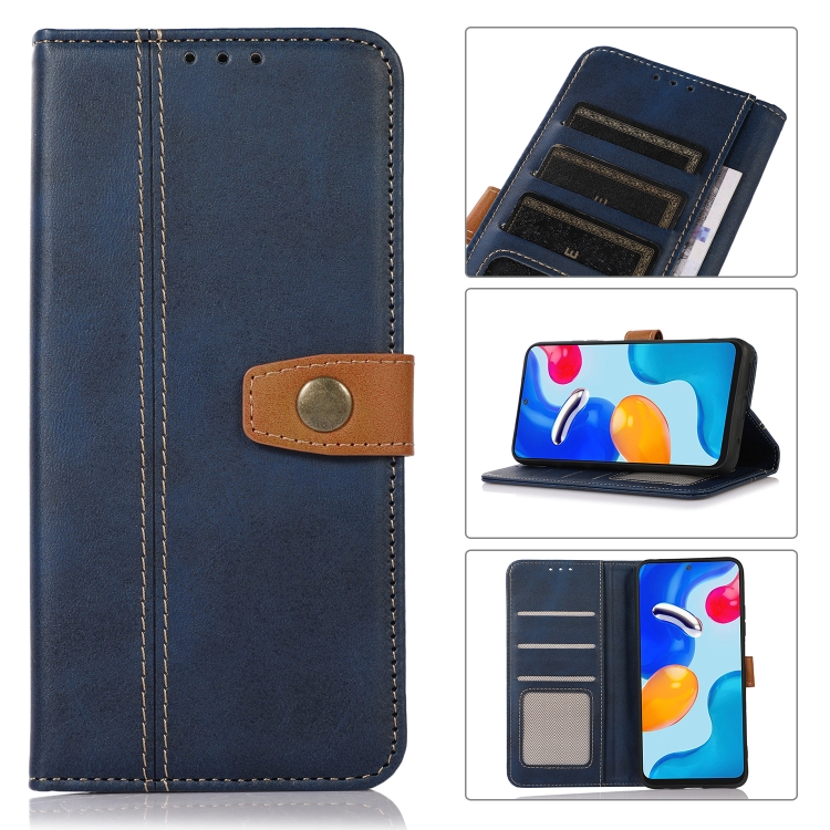 

Stitching Thread Calf Texture Leather Phone Case For iPhone 13(Blue)