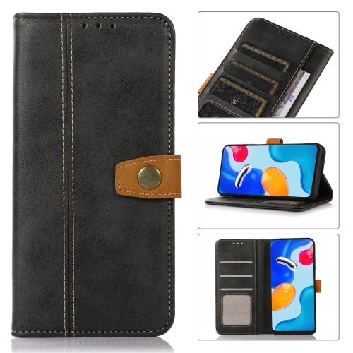 

For Xiaomi Redmi Note 11E / Redmi 10 5G Stitching Thread Calf Texture Leather Phone Case(Black)