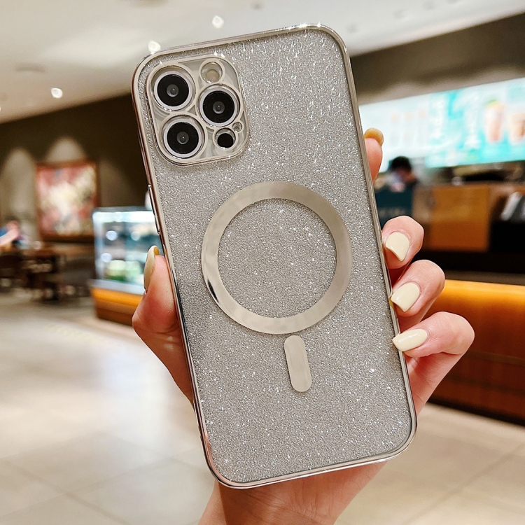 

Electroplating Magsafe Magnetic Glitter Powder Phone Case For iPhone 13 mini(Silver)